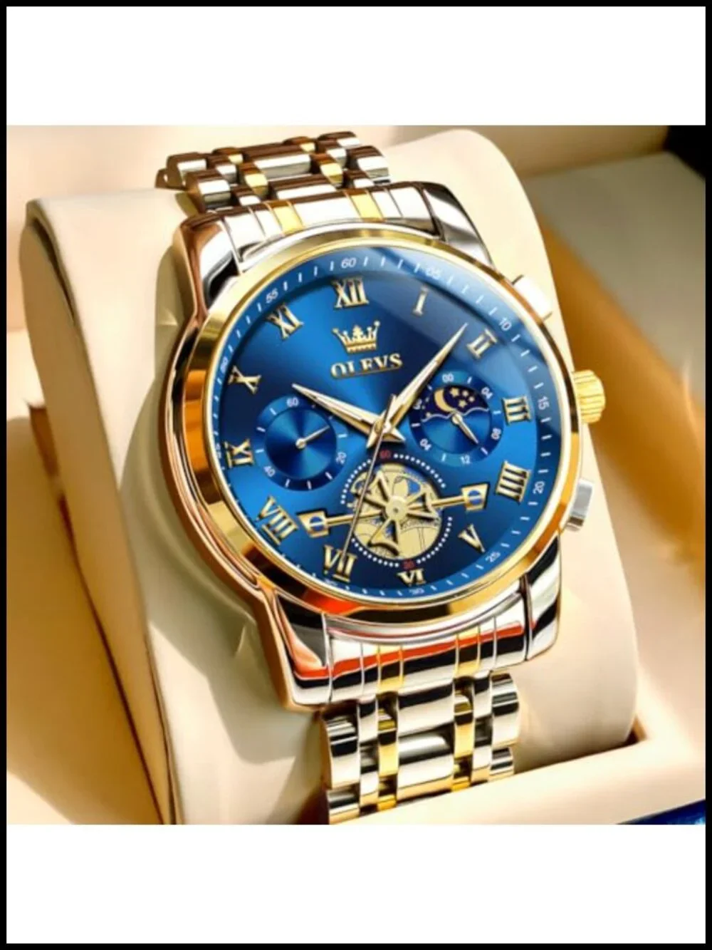 Luxury Waterproof Big Face Stainless Steel Multifunction Mens Watch